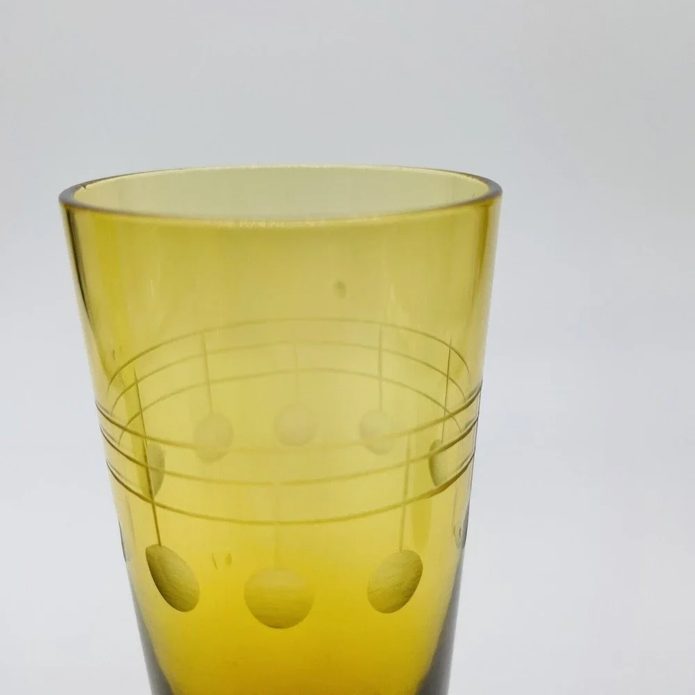 Set of 3 Pier One Etched Multicolor Tall Shot Cordial Liquor Glasses Geometric